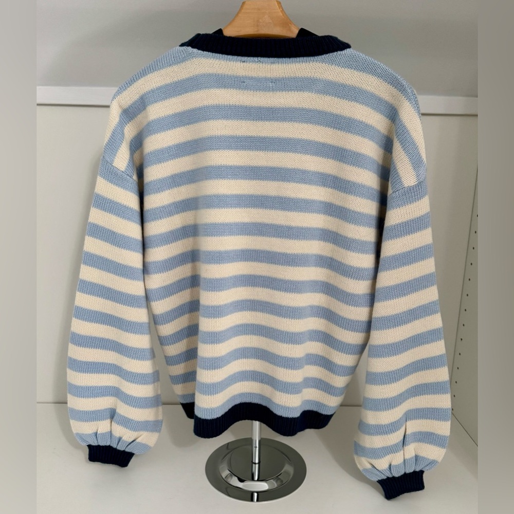 ASOS Design Knitted Sweater in Blue and Cream Stripe Balloon-Sleeve NWOT Size:XS - Picture 6 of 9